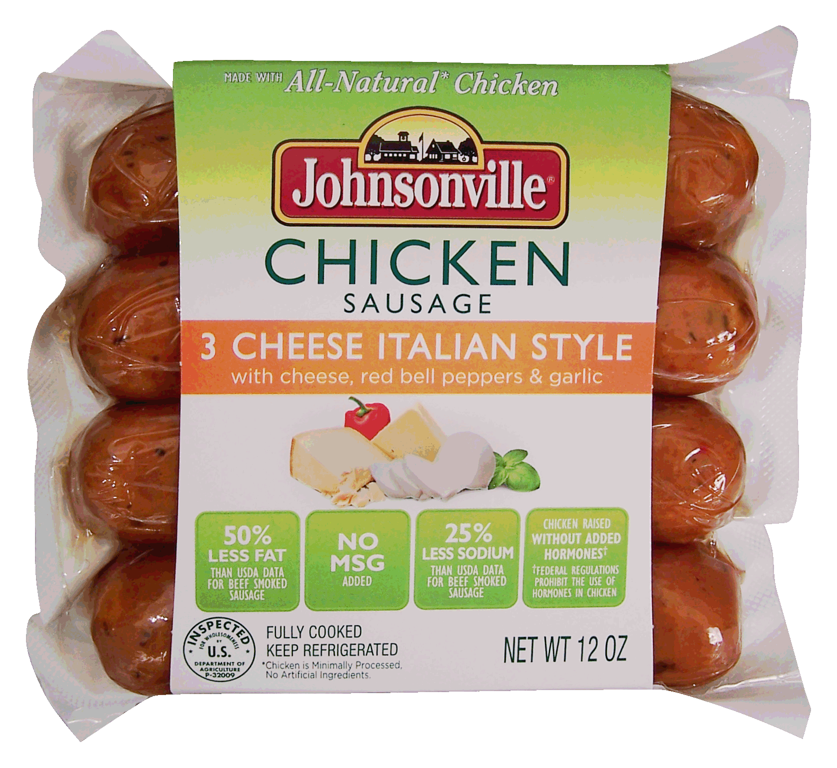 Johnsonville  chicken sausage, 3 cheese italian style with cheese, red bell peppers & garlic, 4 ct Full-Size Picture